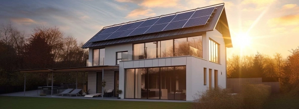 Haus mit Solarzellen nutzt Sonnenenergie